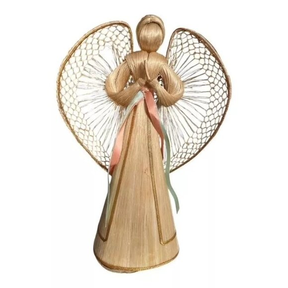 Vintage Straw Angels – 1986 & 1987 Set of 2 Handmade Corn Husk Figurines with Ri - Picture 5 of 7